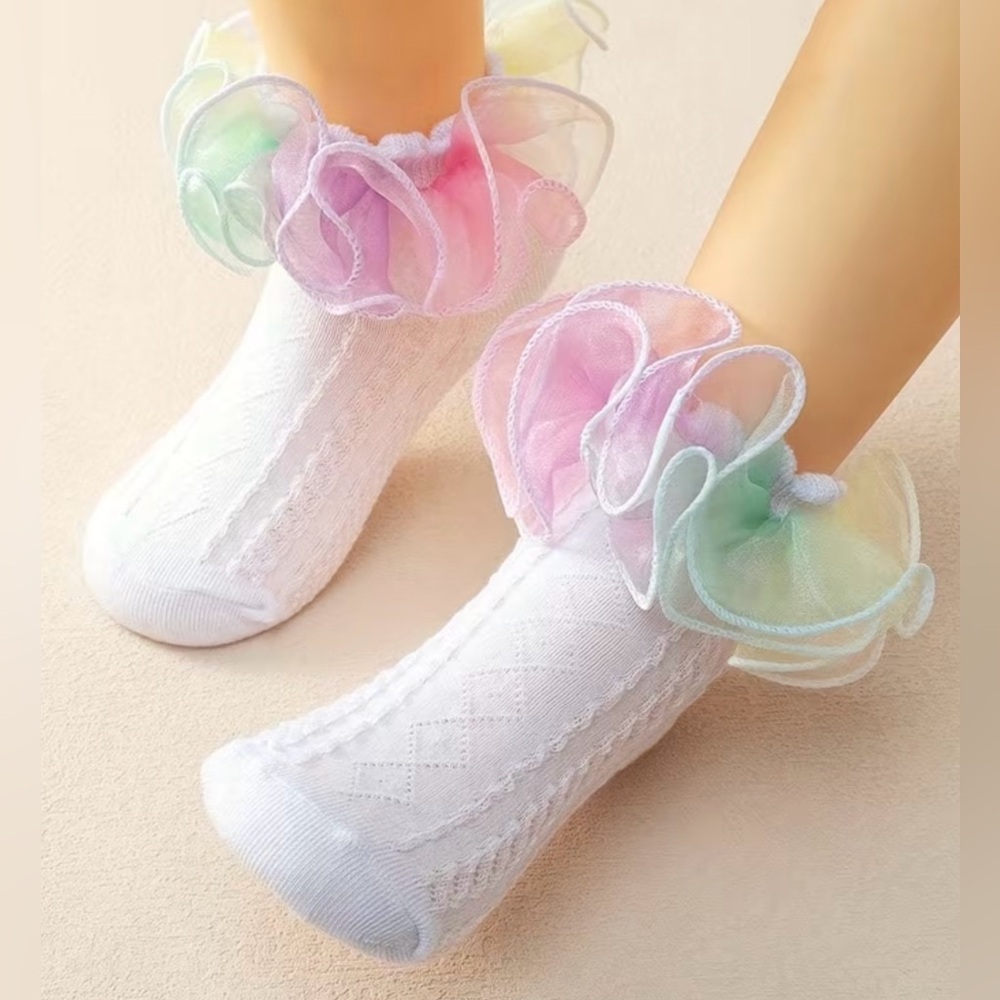 NWT White Socks with Pastel Ruffle Trim